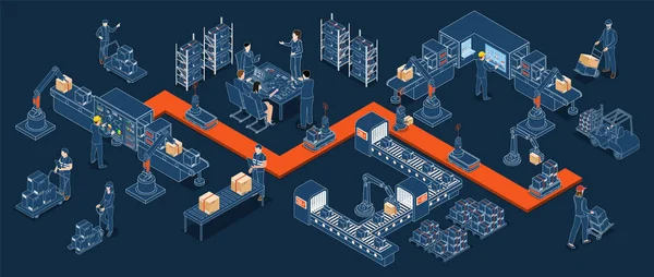 stock vector 3D Isometric Logistics Warehouse Work Process Concept with Transportation operation service, Industrial Internet of Things and Autonomous Robot. Vector illustration EPS 10