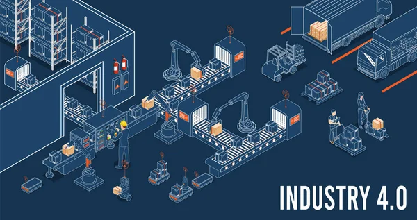 Isometrische Industrie Concept Met Internet Things Iot Cloud Computing Machine — Stockvector