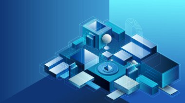 Çağdaş gradyan şekil tasarımlı mavi geometrik soyut arkaplan. Asgari çizgi ve nokta. İş için takım elbise, afiş, broşür, broşür, ilan ve poster. Vektör illüstrasyonu E10