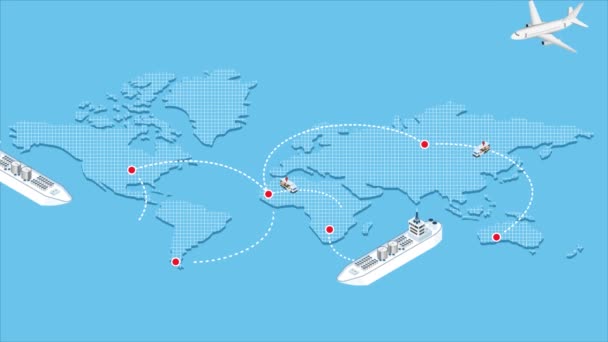 Międzynarodowa Koncepcja Animacji Biznesu Morskiego Całym Świecie Eksportem Importem Magazynem — Wideo stockowe
