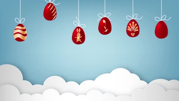 Velikonoční Vajíčka Luxusním Stylu Padají Vrchol Visí Bílém Laně Animace — Stock video
