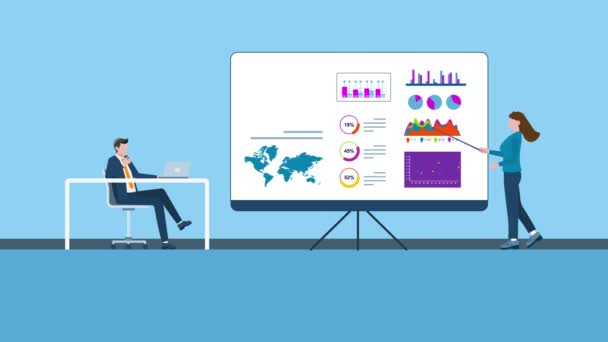 Prezentace Podnikatelky Zaměřená Infografickou Přístrojovou Desku Která Obsahuje Analýzu Růstu — Stock video