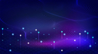 Abstract Quantum computer technologies background concept with Futuristic blue circuit and Waves flow. Vector Illustration eps10