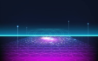 Abstract Quantum computer technologies background concept with Futuristic blue circuit and Waves flow. Vector Illustration eps10 clipart