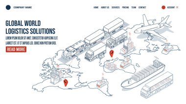 Akıllı Lojistik, İş Lojistiği, Depo Lojistik, Çevrimiçi dağıtım, İhracat ve İthalat ile Global lojistik çözümleri iniş sayfası kavramı. Vektör illüstrasyonu sps10