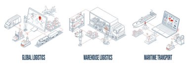 Logistics solutions concept with Global Logistics, Warehouse Logistics and Maritime Transport. Vector illustration eps10 clipart