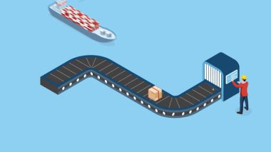 3D izometrik animasyon akıllı lojistik ve otomatikleştirilmiş depo işlemleri, robotik materyal işleme ve ulaşım için AGVler ve AMR sunar.