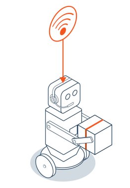Otonom tekerlekli bir robot, karton paketleri doğrudan müşterilerin kapısına teslim eder. Daha akıllı bir perakende teslimat deneyimi için modern otomatik kurye teknolojisi sunar..