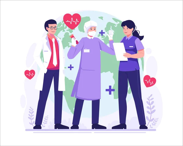 Wereldgezondheidsdag Artsen Medici Vieren Gezondheidsdag Vector Illustratie — Stockvector