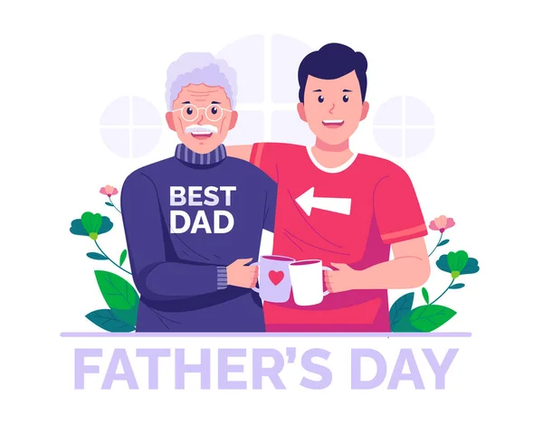 Babalar Günün Kutlu Olsun Yetişkin Oğul Yaşlı Gri Saçlı Babası — Stok Vektör