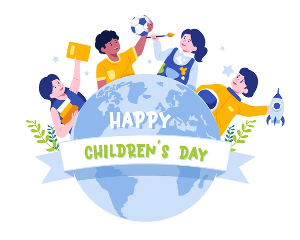 Szczęśliwego Dnia Dziecka Ilustracja Koncepcji Obchodzone Corocznie Cześć Dzieci Całym — Wektor stockowy