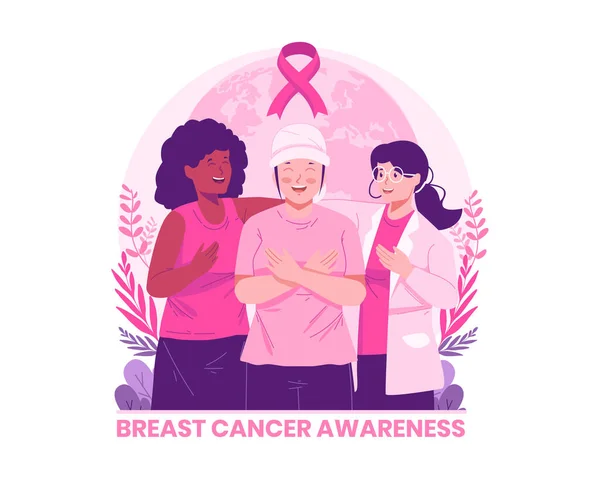 Mois Sensibilisation Cancer Sein Women Friends Supporting Woman Breast Cancer Illustration De Stock