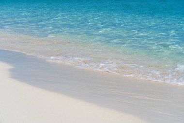 Cennet adasındaki el değmemiş kumlu sahil, Bahamalar.