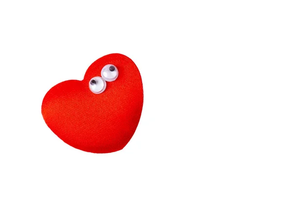 Jedno Małe Zabawne Czerwone Serce Małymi Googlowymi Oczami Obiekt Odizolowany — Zdjęcie stockowe