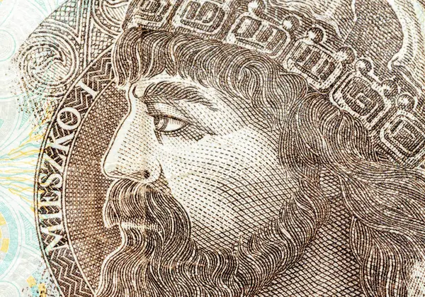 Rei Polonês Mieszko Dez Detalhes Nota Nota Zloty Macro Tiro — Fotografia de Stock