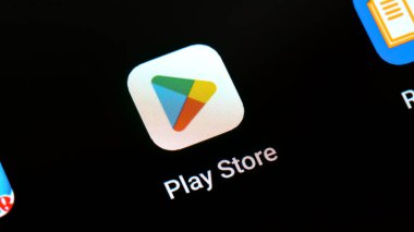 Google Play Store uygulaması uygulama logosu simgesi akıllı telefon tabletinin cep telefonu aygıtı görüntüsü, ekran makrosu, aşırı yakın plan detayı, hiç kimse. Android uygulamaları