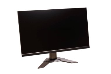 Genel modern siyah oyun bilgisayar monitörü, ön açılı, beyaz nesne izole edilmiş, kesilmiş. İç ofis oyuncusunun masaüstü monitör ekranı, yüksek kalite 2k 4k 27 inç beyaz ekran, hiç kimse