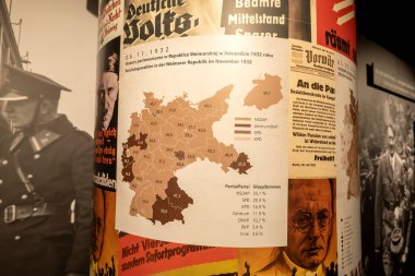 1932 'de Weimar Cumhuriyeti' nde parlamento seçimleri, Almanya tarihi, müze sergisi, Opole, Polonya. Tarihi kayıtlar, seçimler istatistiksel veriler, Almanya haritası