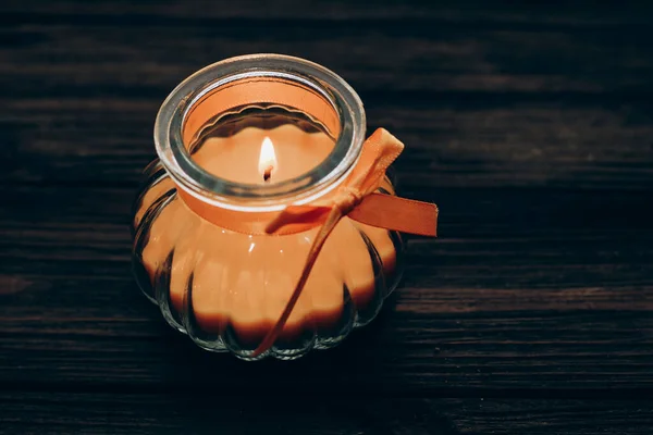 Orange Aroma Candle Figured Candlestick Bow — Stock Photo, Image