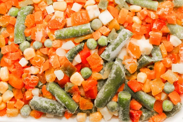 Замороженные Овощи Морковь Горох Фасоль Тарелке — стоковое фото