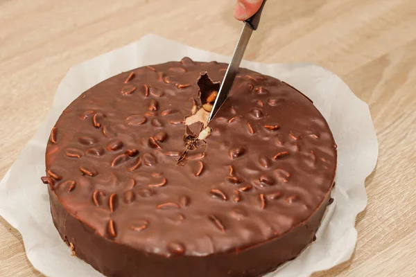 Gâteau Glacé Rond Chocolat Aux Arachides — Photo
