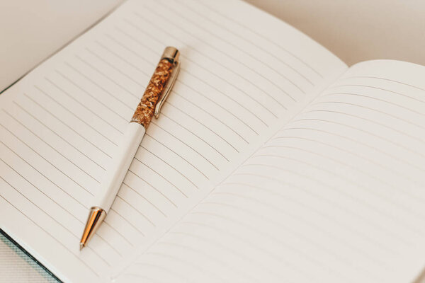 The pen lies in the notebook, the concept of study, time management.