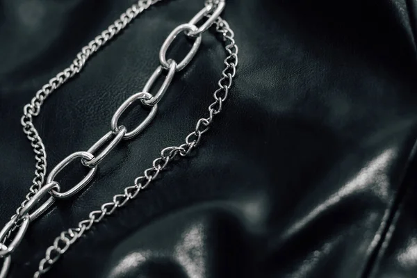 Chain Black Texture Eco Soft Leather Fashionable Jacket — Stock Photo, Image