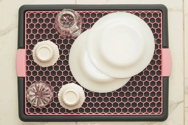 Поднос Решеткой Сушки Посуды Удобное Кухонное Устройство — стоковое фото