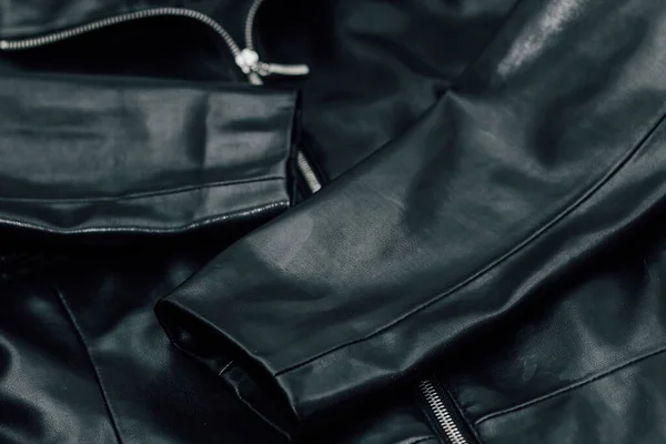 Чорна Текстура Екологічно Яка Шкіра Модна Куртка — стокове фото