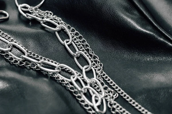 Chain Black Texture Eco Soft Leather Fashionable Jacket — Stock Photo, Image