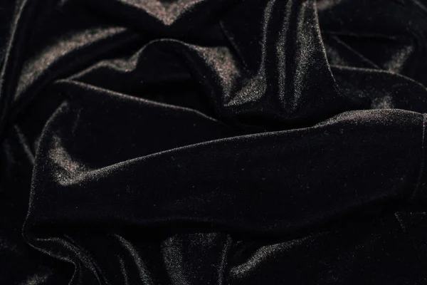 Texture Black Velor Corduroy Fabric Folds — Stock Photo, Image