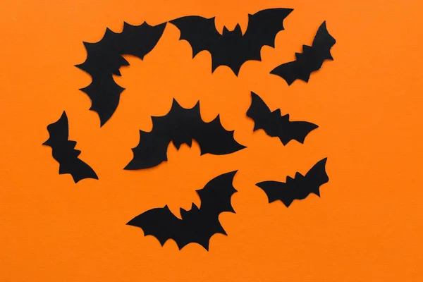 Paper Bats Orange Background Halloween Concept — Stock Photo, Image