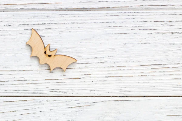 Wooden Bat Toy Wooden Background Halloween Concept — Stock Photo, Image