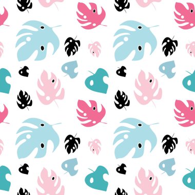 Kusursuz desenli tropikal canavar mavi ve pembe