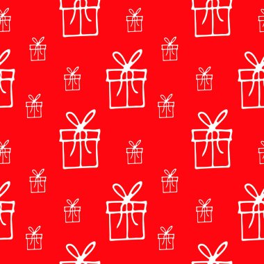 Kırmızı arka planda kusursuz kış hediyeleri.