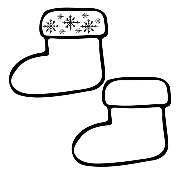 Ručně Kreslené Boty Santa Zimní Omalovánky — Stockový vektor