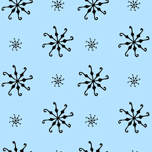 Bezešvé Vzor Zimních Sněhových Vloček Modrém Pozadí — Stockový vektor