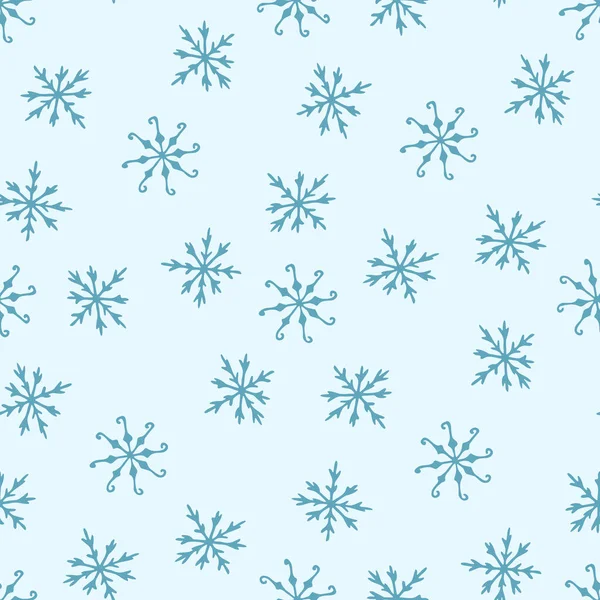 Bezešvé Vzor Zimních Sněhových Vloček Modrém Pozadí — Stockový vektor