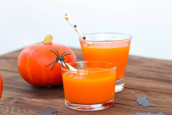 Pumpkin Juice Wooden Table Halloween Concept — Stock Photo, Image