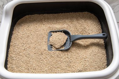 Kedi kumu dolu kedi kumlu kedi kumları kullanıma hazır, kümeler ve nem emer..