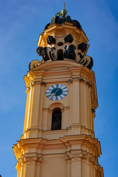 Clock Tower Theatine Church Theatinerkirche Munich — Stock Photo, Image