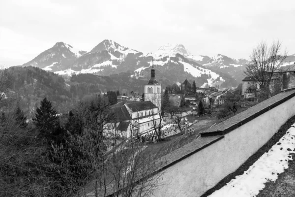 Eine Alte Kirche Gruyres Schweiz — Stockfoto