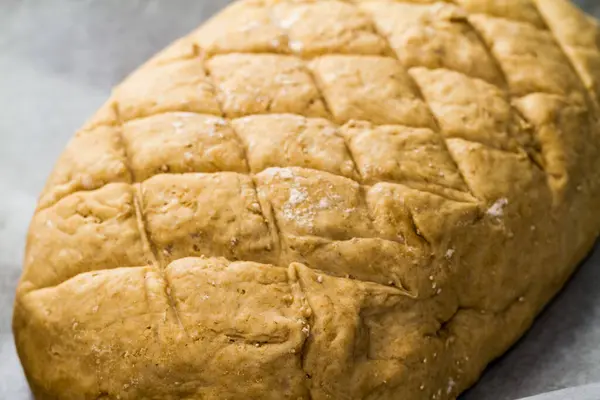 Pâine Albă Proaspăt Coaptă Crustă Model Diamant Într Vedere Aproape — Fotografie, imagine de stoc