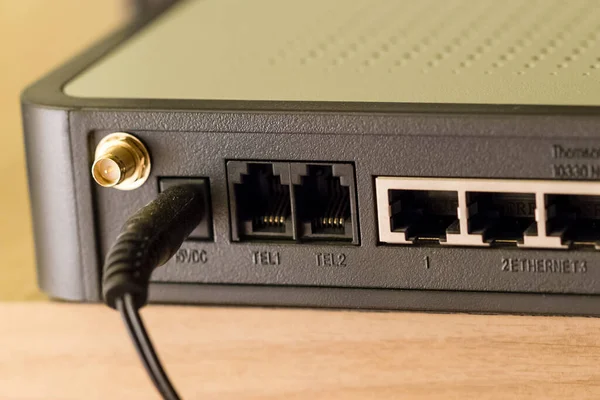 Closeup Connector Ports Network Hub Router — Stock Photo, Image