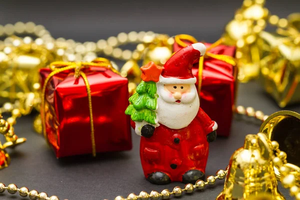 Santa Claus Gift Box Ornaments Gold Beads — Stock Photo, Image