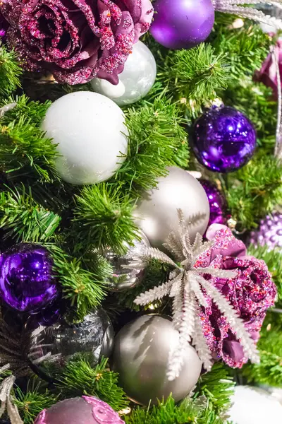 Background Colorful Baubles Decoration Christmas Tree — Stock Photo, Image