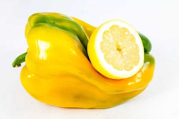 Yellow Sweet Bell Pepper Capsicum Green Stripe Laying Its Side — Stock Photo, Image
