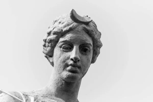 Gros Plan Statue Diane Syracuse Sicile Italie Noir Blanc — Photo