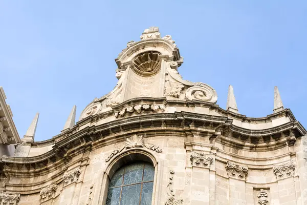 Close Architectural Details Top Old Church Siracusa Sicily Italy Blue — Stock Photo, Image