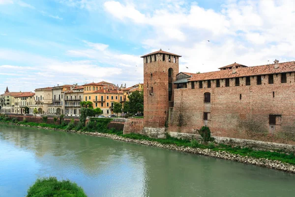 Brick Tower Wall Adige River Verona Italy — Stock Photo, Image